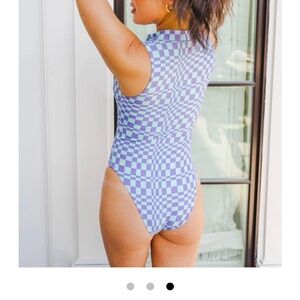 MOTHERSHIP Women's One Piece - Purple and Light Blue Checkered